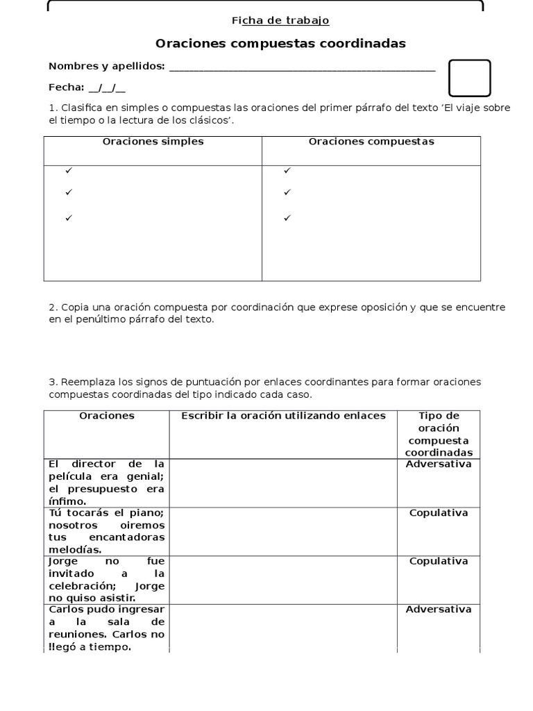 Hoja De Trabajo De Oraciones Compuestas Complejas Ejemplos Y Tipos De