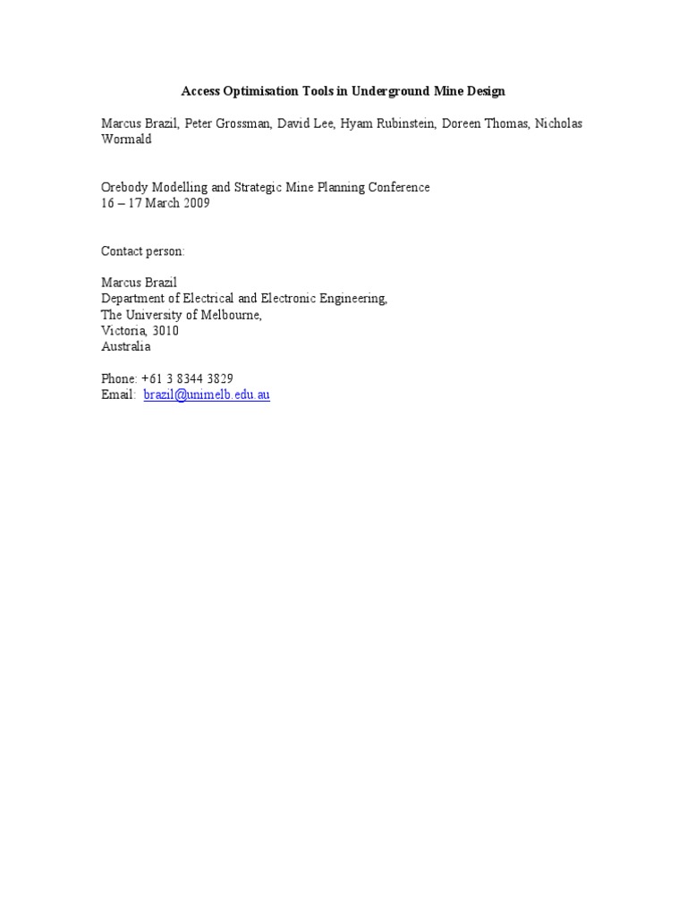 Access Optimisation in Underground Mining | PDF | Mathematical ...