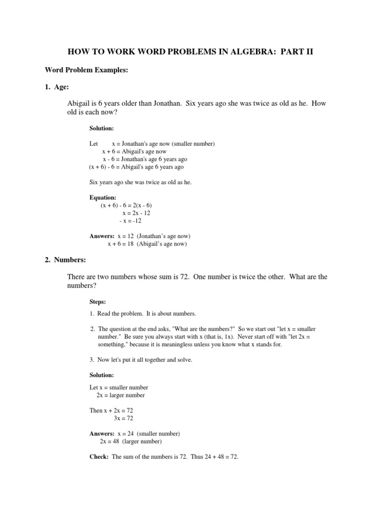 worksheet Age Word Problems Worksheet word problems in algebra part ii nickel united states coin fraction mathematics