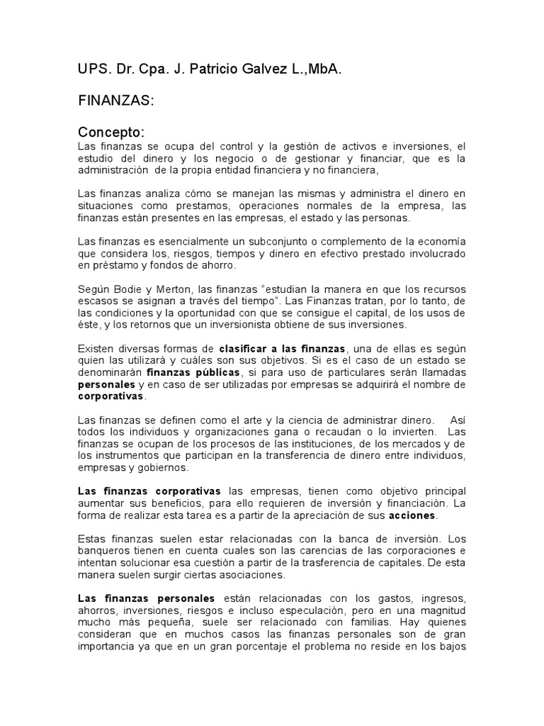 Importancia de las Finanzas en Empresas | PDF | Sistema financiero ...