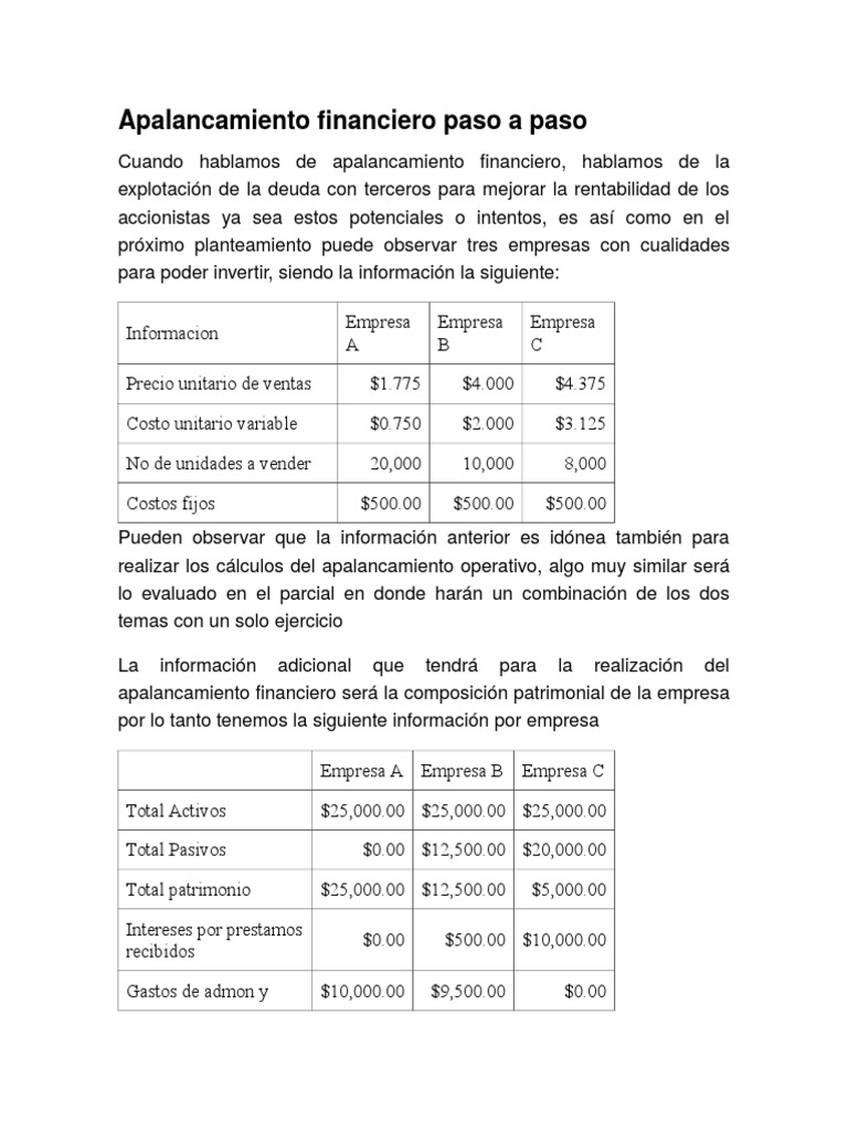 Guía de Apalancamiento Financiero | PDF | Apalancamiento (Finanzas ...