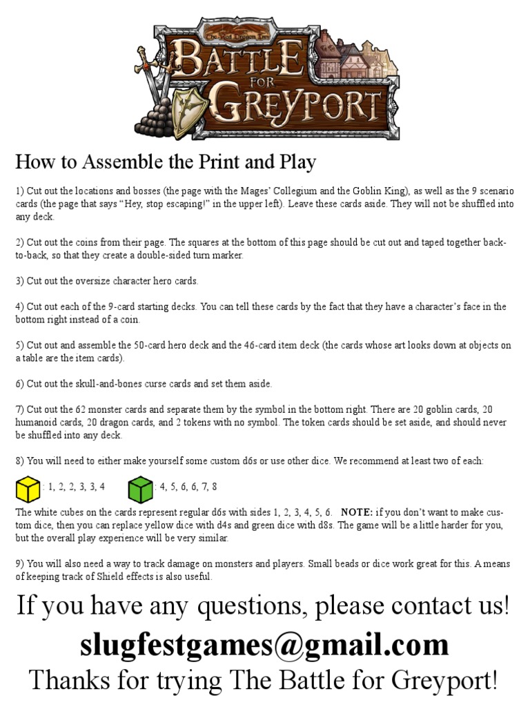 Battle For Grey Port Print and Play Lores PDF Playing Cards Leisure