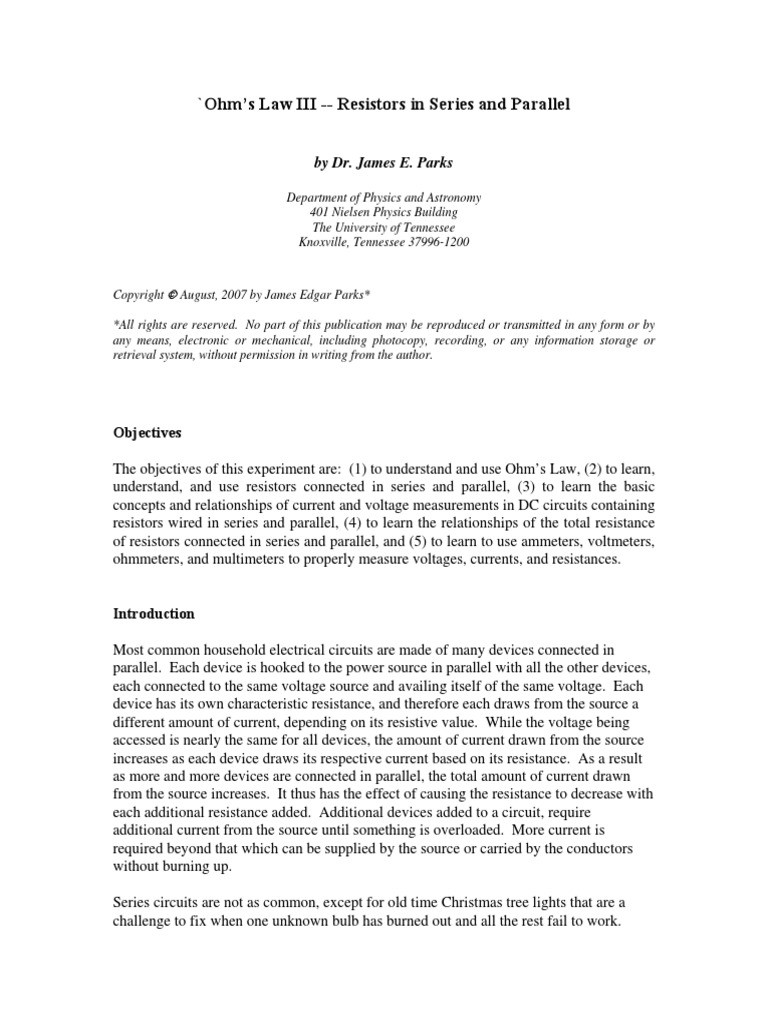 Ohms Law Series Parallel Resistors PDF | PDF | Series And Parallel ...