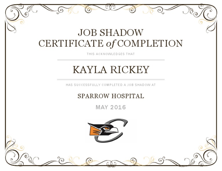 Job Shadow Completion Certificate | PDF