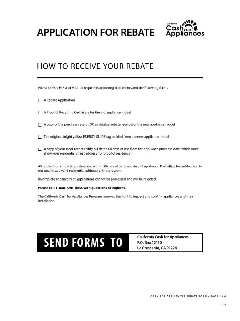 CA Appliance Rebate Form PDF Rebate (Marketing) Landlord