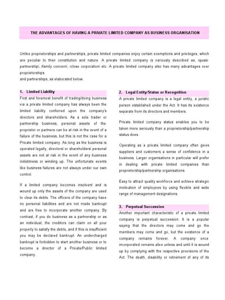 Advantages Of A Private Limited Company Sole Proprietorship Limited Company