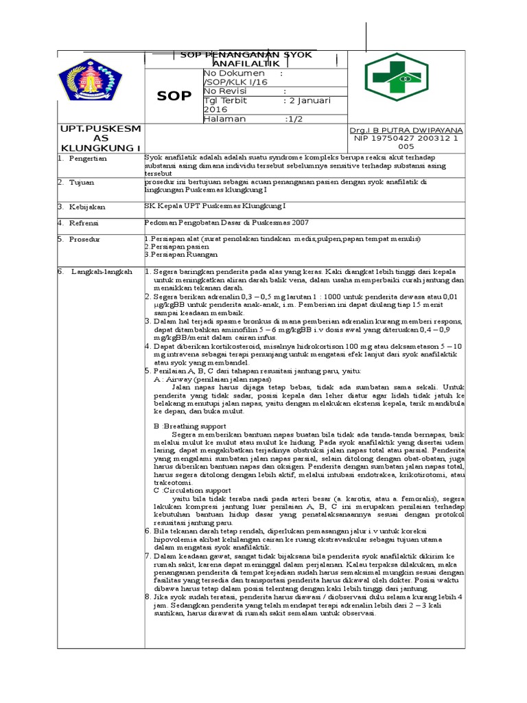 Sop Penanganan Syok Anafilatik Rtf