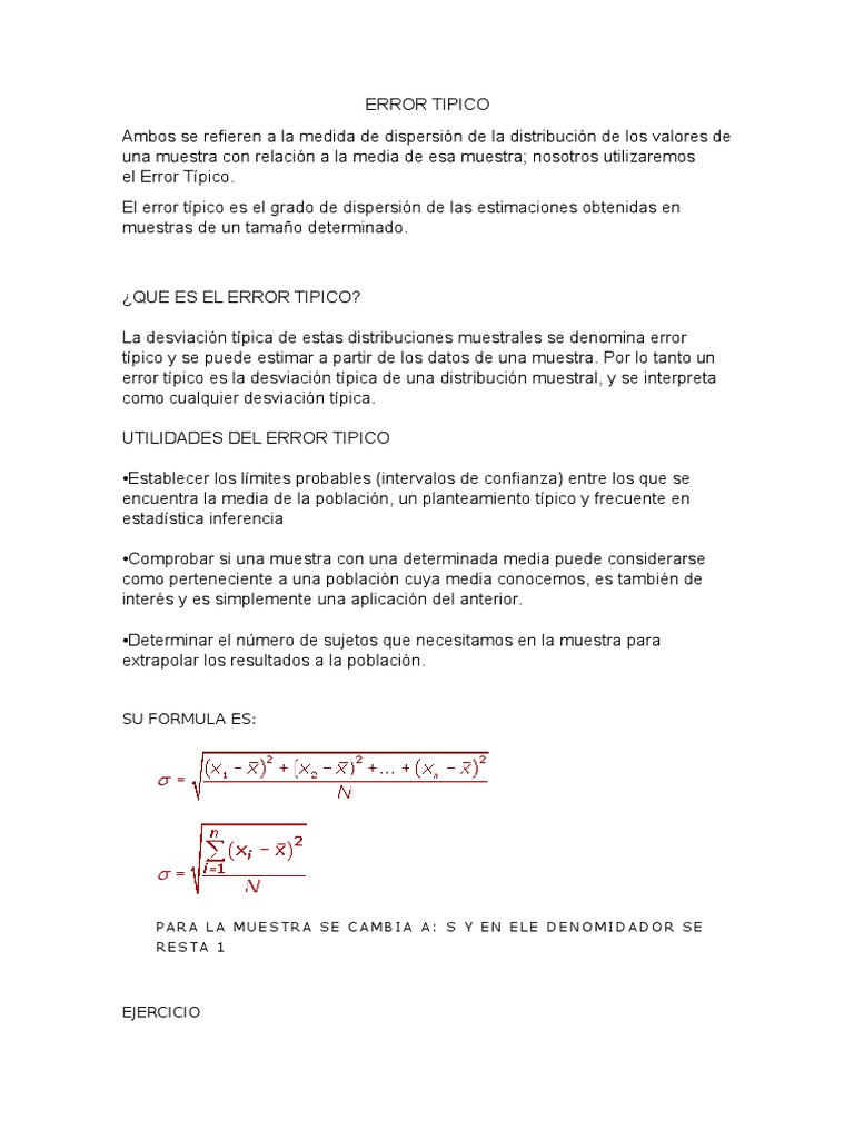 Definición y Fórmula del Error Típico | PDF | Ciencia y matemáticas