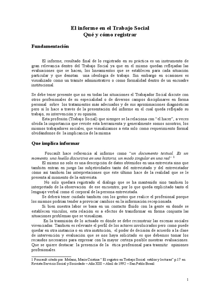 Importancia del Informe en Trabajo Social | PDF | Trabajo Social | Science