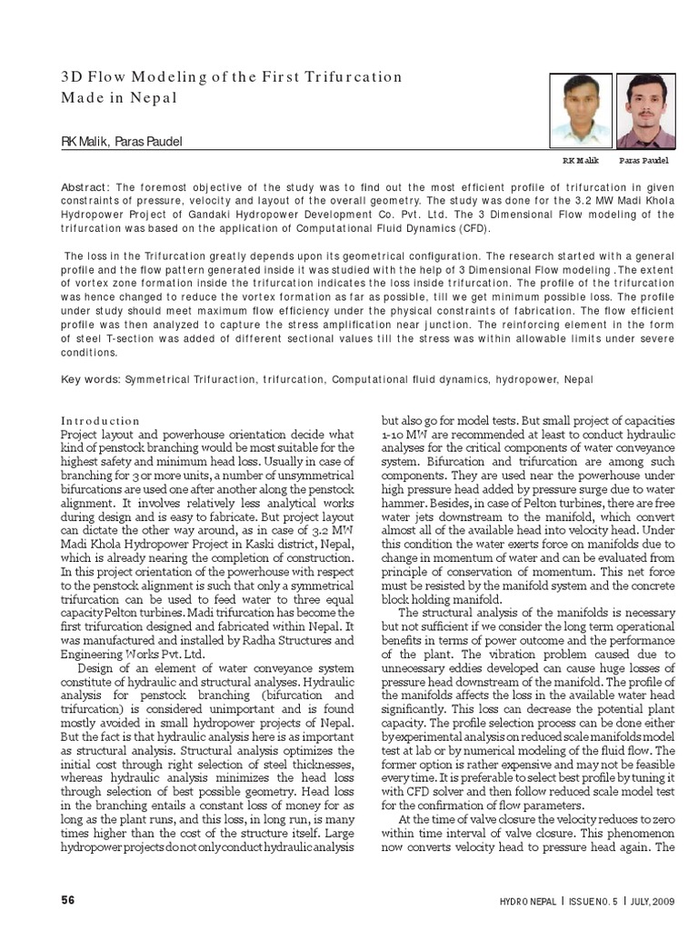 Trifurcation Penstock Modelling | PDF | Fluid Dynamics | Turbulence