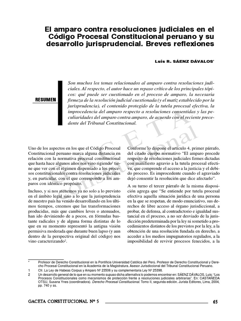 Amparo contra resoluciones judiciales en Perú | PDF | Ley procesal ...