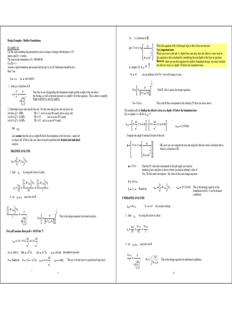 Design Examples - Shallow Foundations. | PDF | Teaching Methods ...