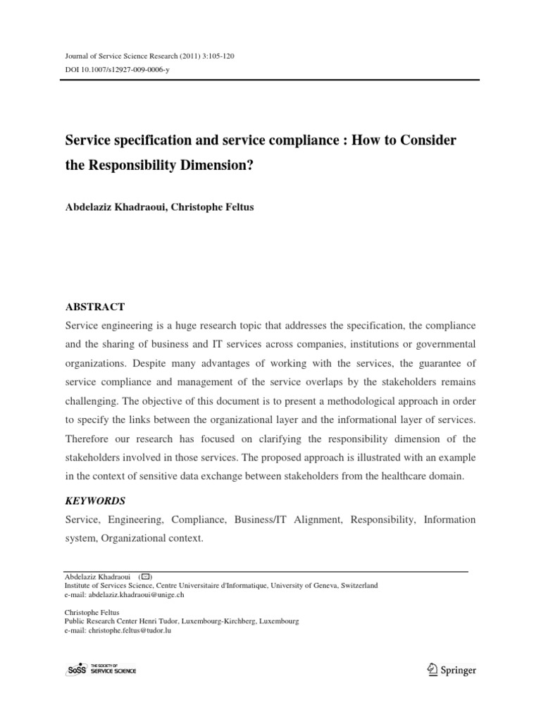 Service Specification and Service Compliance How To Consider The ...