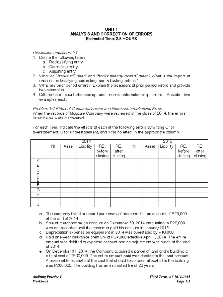 Analysis and Correction of Accounting Errors Examining Prior Period