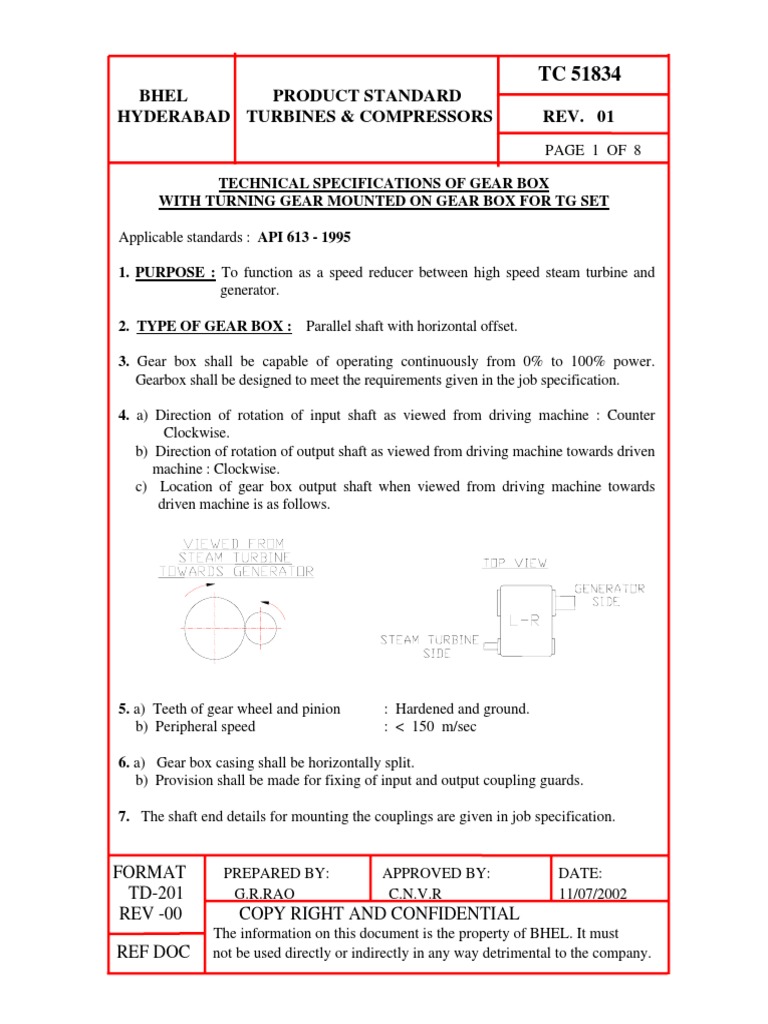Gear Box Technical Specifications for TG Set | PDF | Gear ...