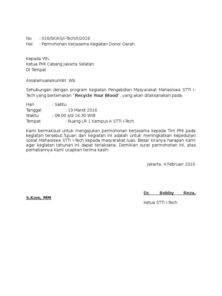 Surat Pengajuan Donor Darah Ke Pmi Guru Paud
