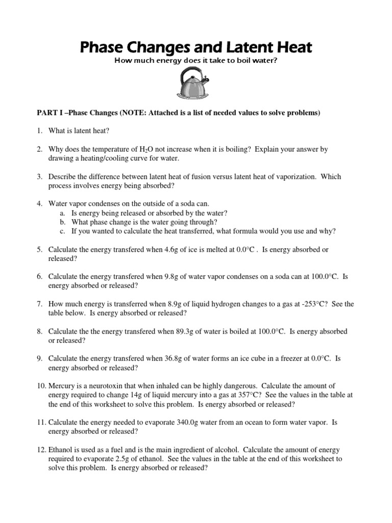 worksheet Heat Of Fusion And Vaporization Worksheet energy calculations extra practice latent heat properties of water