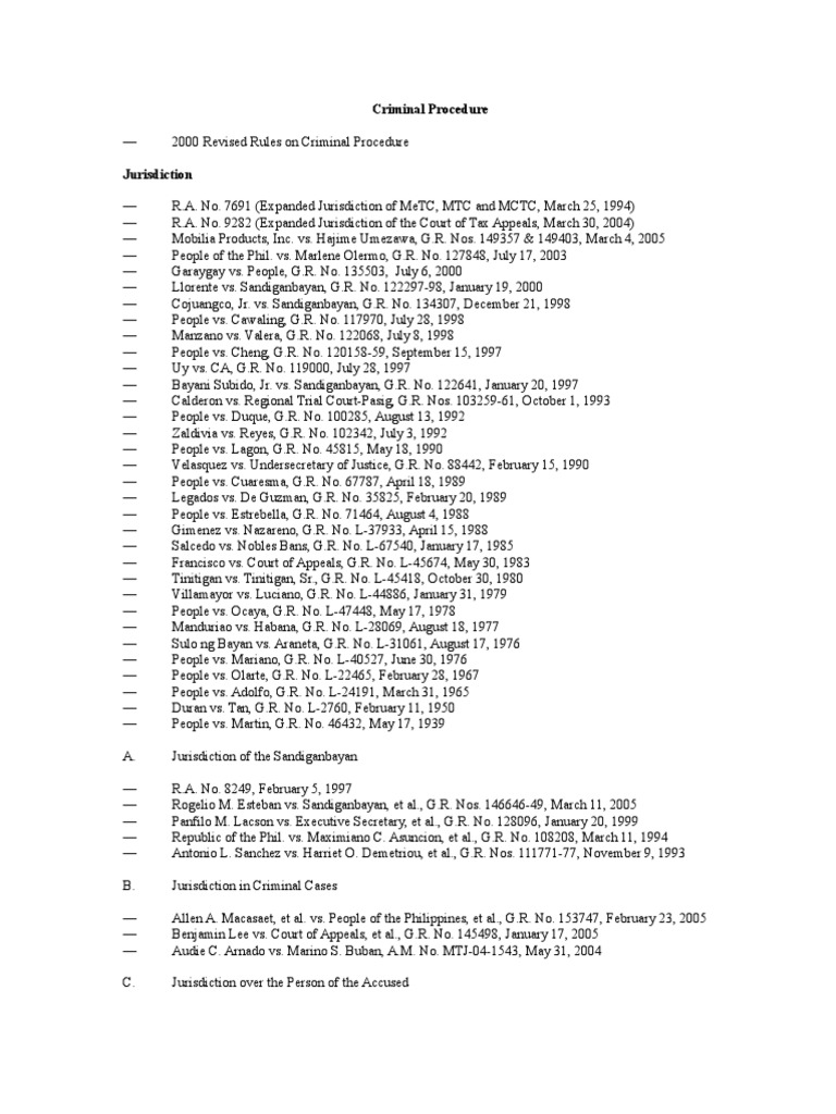 Criminal Procedure list of cases Crimes Crime & Justice