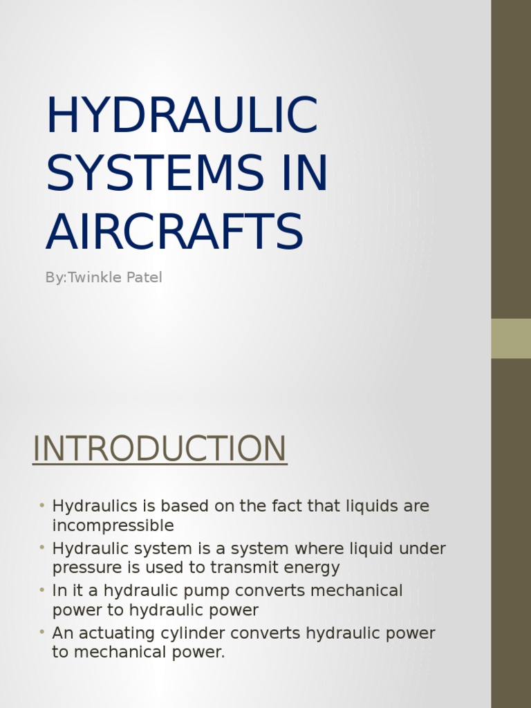 Hydraulic Systems in Aircrafts PDF Hydraulics Pump