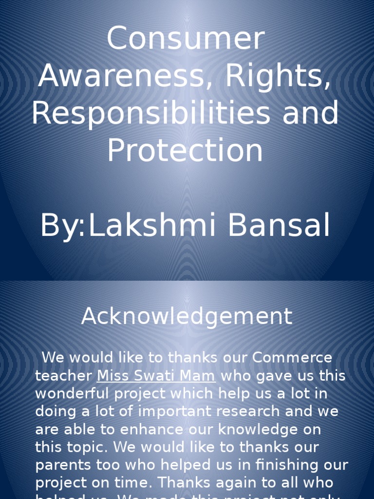 Acknowledgement for Consumer Rights Project | PDF | Consumer Protection ...