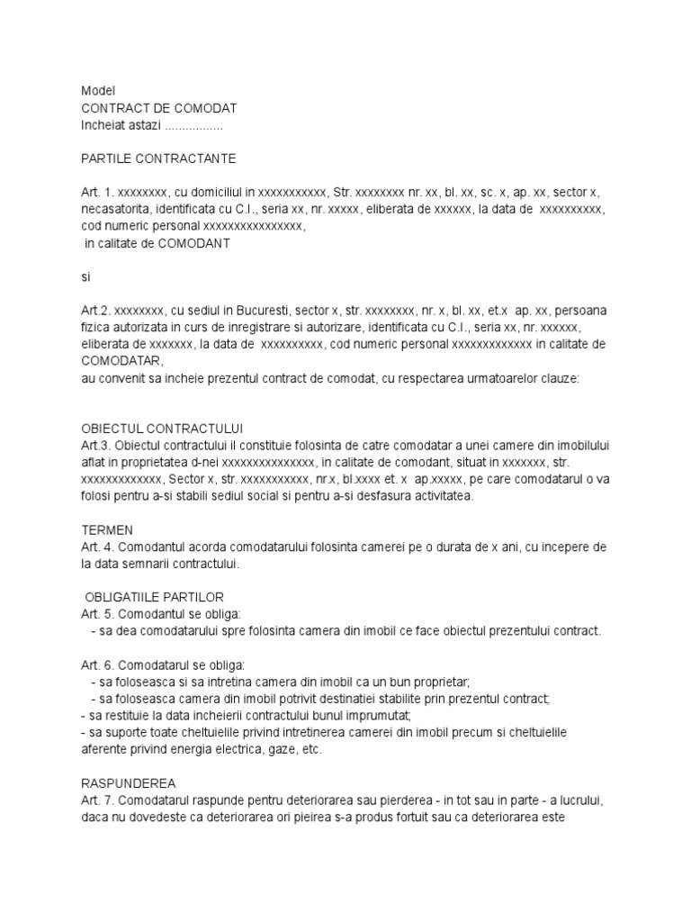 Contract Comodat 1 | PDF
