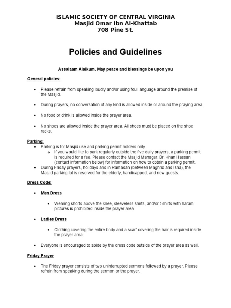 Charlottesville Masjid Policies and Guidelines SSH Final | PDF | Mosque ...