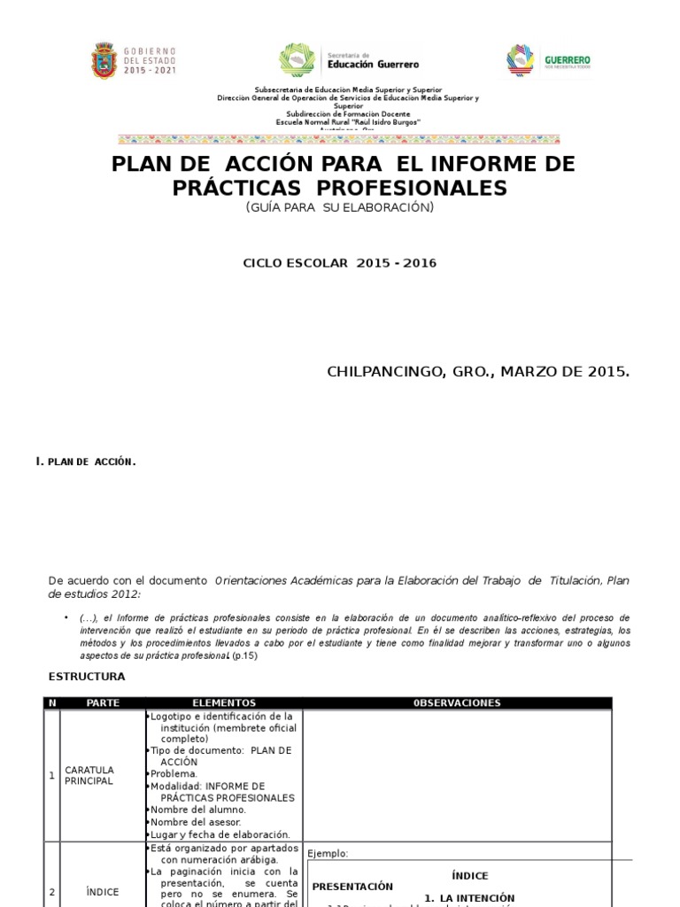 Plan de Acción para Informe de Prácticas | PDF | Planificación ...