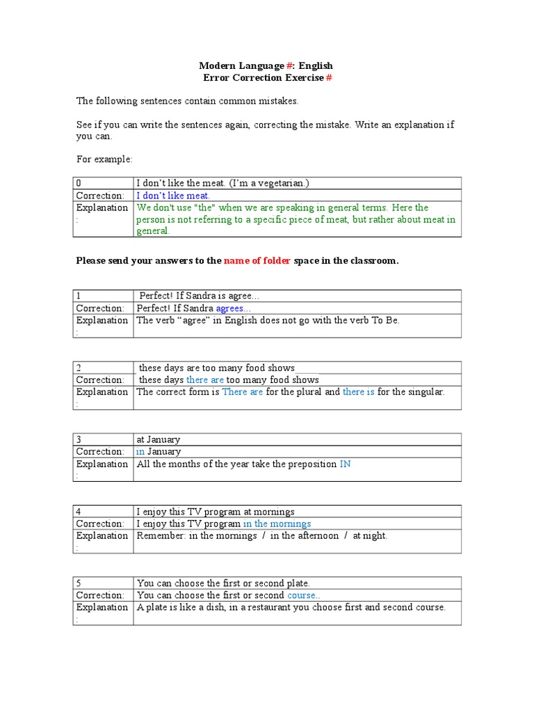 CA 3 Error Correction ExerciseKey (1) English Language Noun