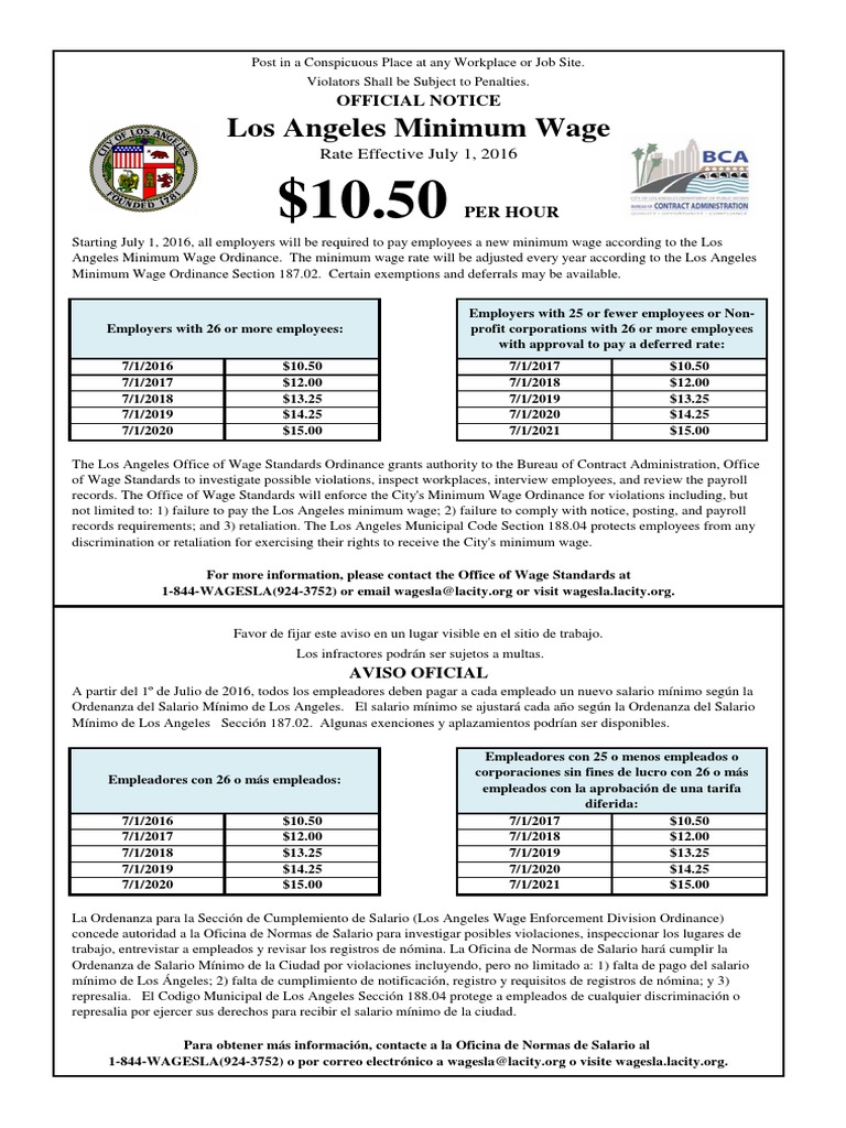 Los Angeles City Minimum Wage Notice PDF Salary Factor Distribution