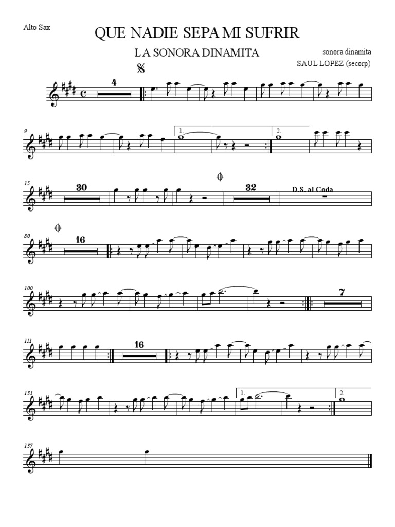 Que Nadie Sepa Mi Sufrir Alto Sax Pdf