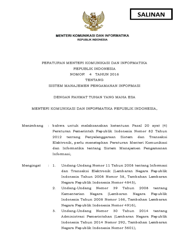 Peraturan Kominfo No 4 Tahun 2016
