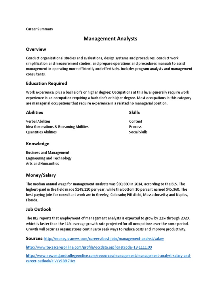 Management Analyst Career Overview | PDF