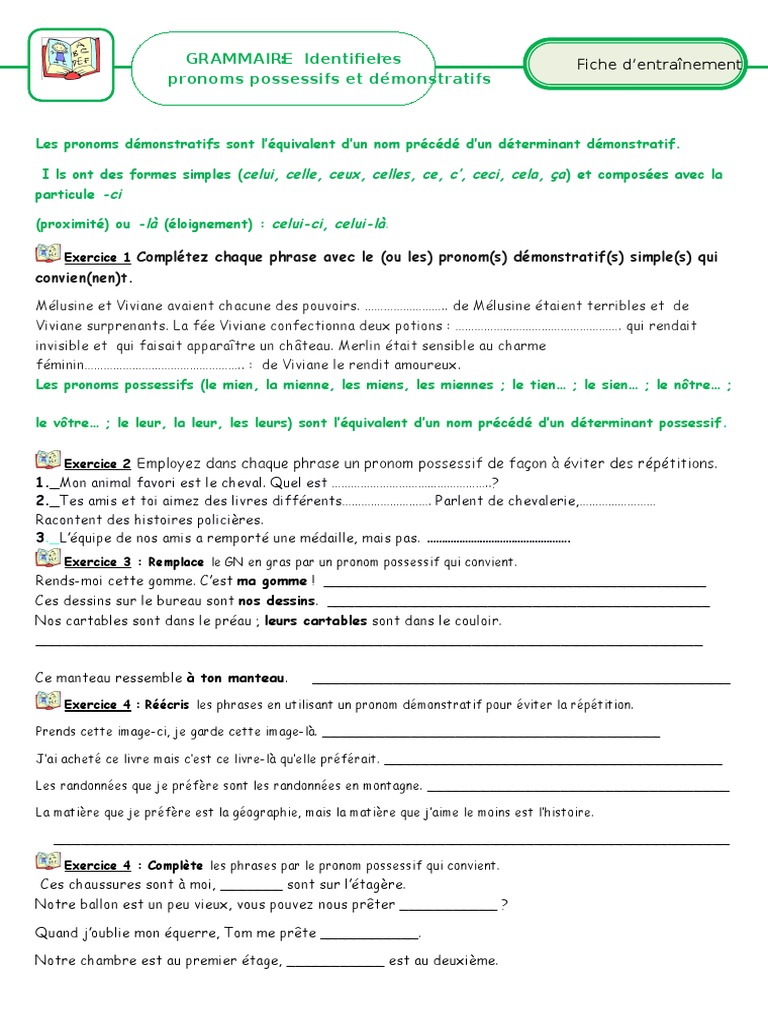 Les Déterminants Possessifs Et Démonstratifs Exercices Pdf Fiche-11-Les-pronoms-possessifs-et-demonstratifs.docx | Pronom | Syntaxe