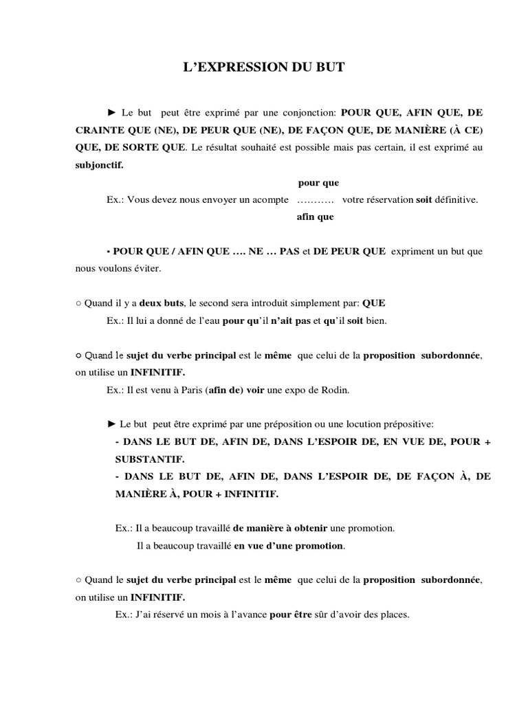L'Expression du But en Français | PDF | Clause | Mécanique du langage