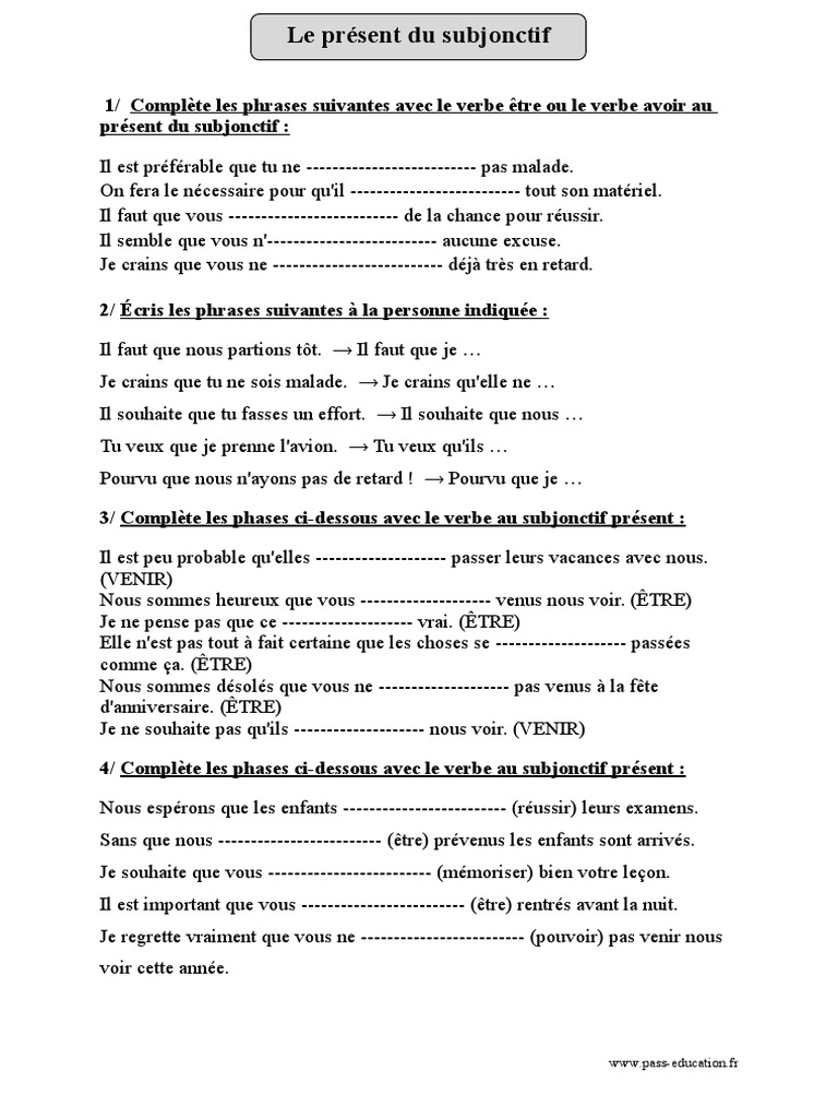 Exercices Conjugaison Cm2 Avec Correction Présent-du-subjonctif-–-Cm2-–-Exercices-corrigés-–-Conjugaison-–-Cycle