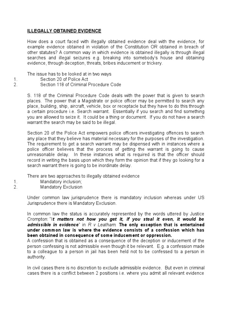 Admissibility of Illegally Obtained Evidence | PDF | Search And Seizure ...