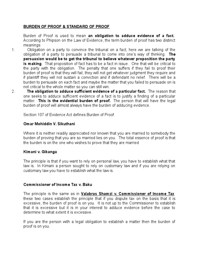 Burden & Standard of Proof Burden Of Proof (Law) Evidence (Law)