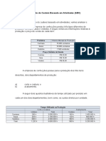 Aula VII - Exemplo de Aplicação Do Custeio Baseado em Atividades