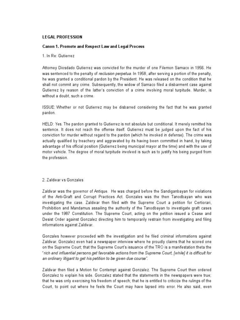 Legal Ethics Canon 1 PDF Pardon Lawyer