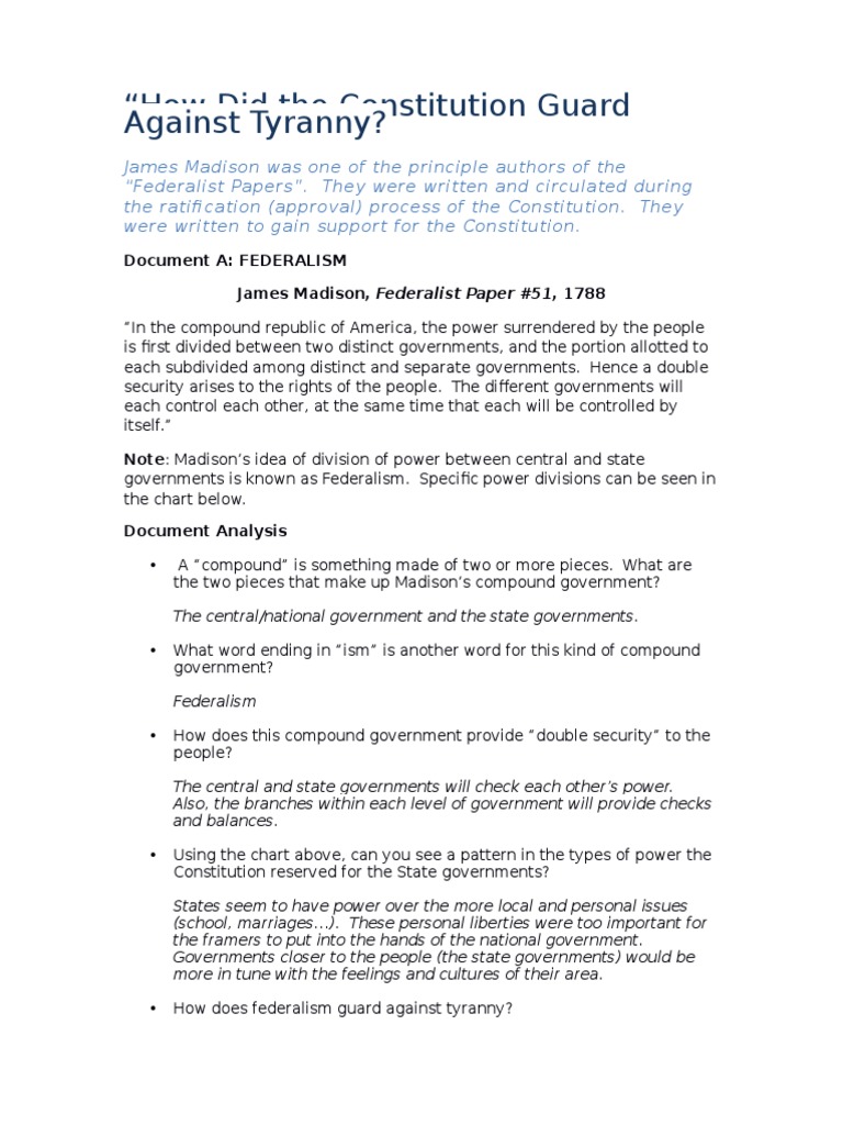 How did the constitution guard against tyranny dbq documents answers image