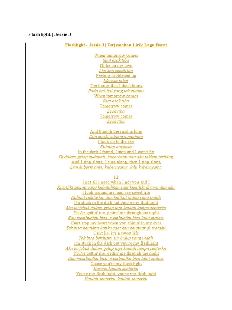 Lirik Lagu Flashlight