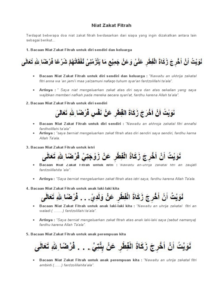 Niat Zakat Fitrah