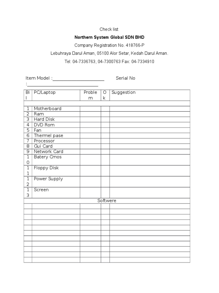 PC/Laptop Maintenance Checklist | PDF