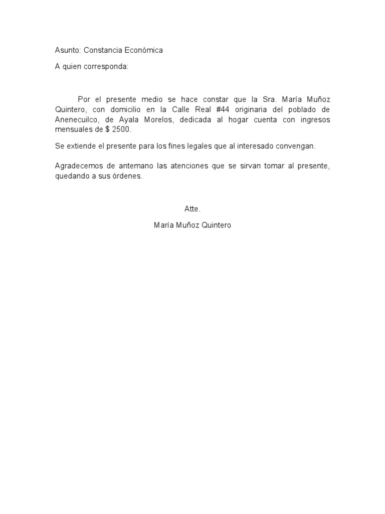 Carta de ingresos