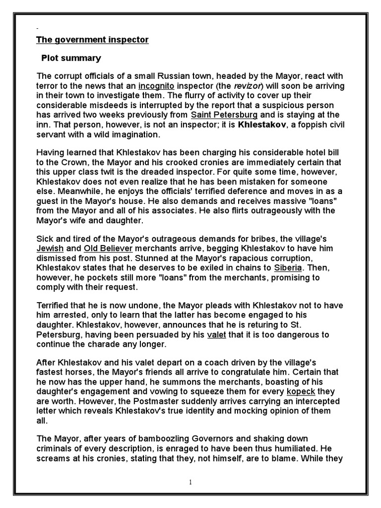 The Government Inspector: A Summary | PDF | Mystery, Thriller & Crime ...