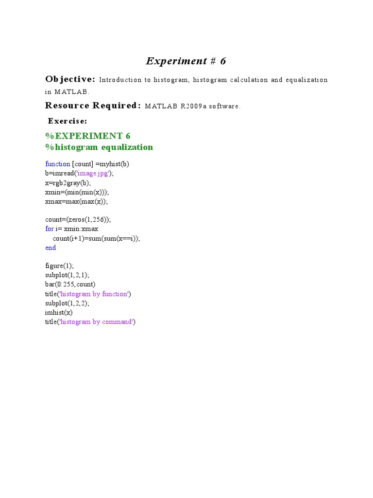 Histogram Equalization in MATLAB | PDF