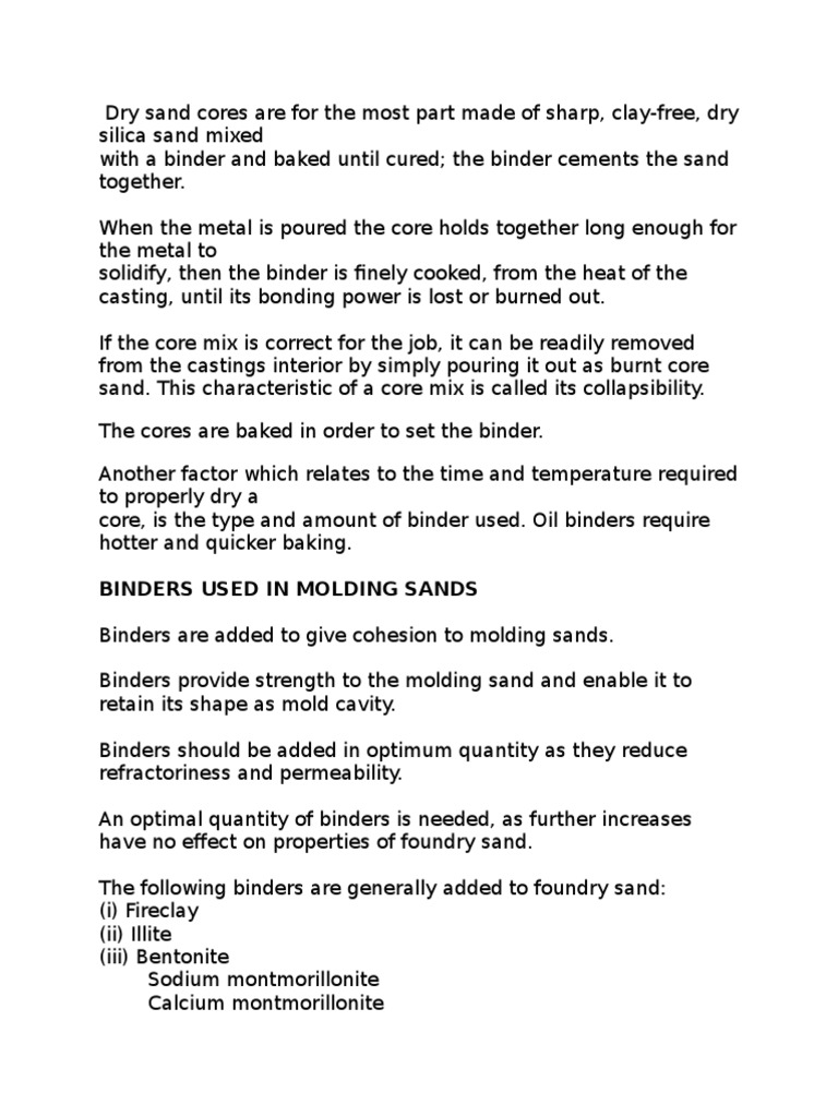 Binders Used in Molding Sands PDF Foundry Industrial Processes