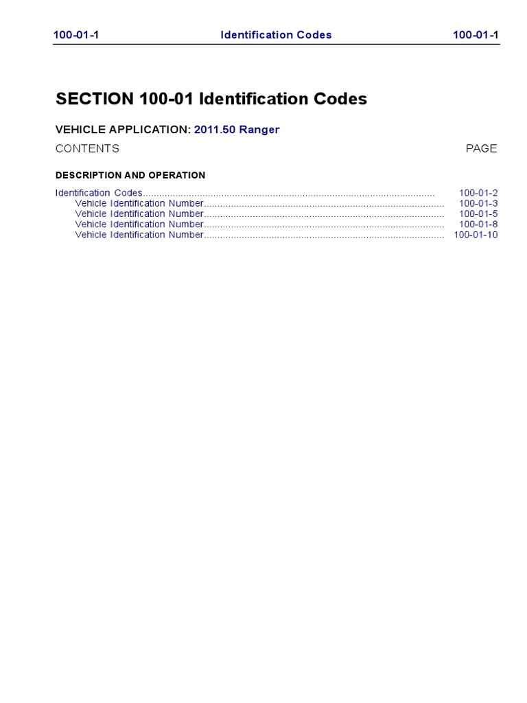 SECTION 100-01 Identification Codes | PDF
