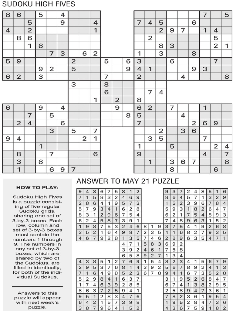 Printable Sudoku High Five May 28