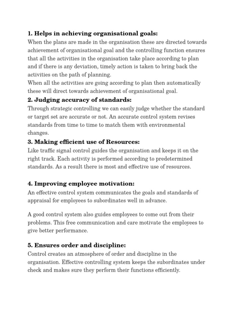 Controlling Function Advantages and Disadvantages Performance